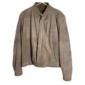 Vintage Bermans Suede Leather Jacket Mens 46 Plaid Lined Zip Hood Brown